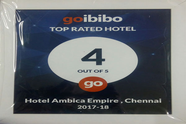 Goibibo Top Rated Hotel 4 out 5 Year 2018